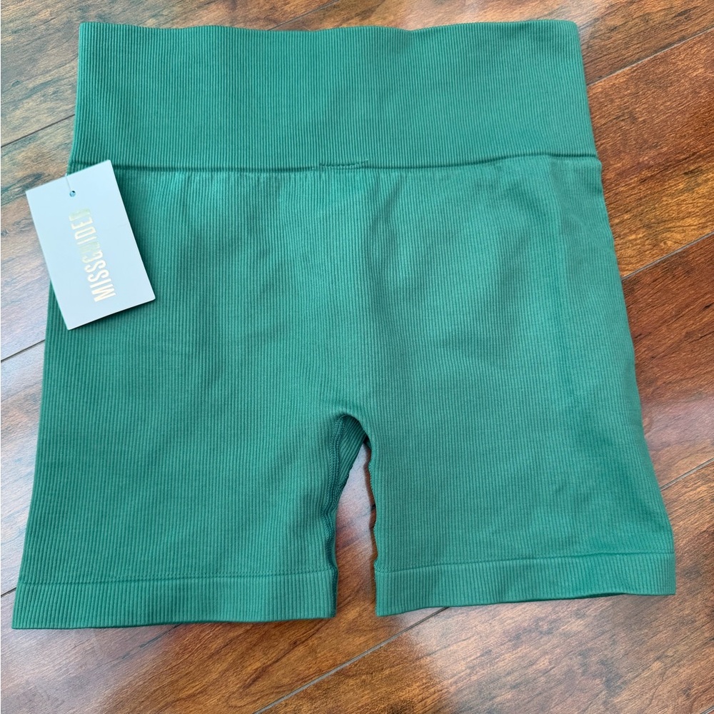 Missguided Emerald Ribbed High-Waist Bike Shorts